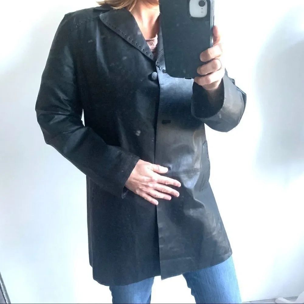 Max Studio Black Leather Jacket W/ Stitching - Picture 8 of 14
